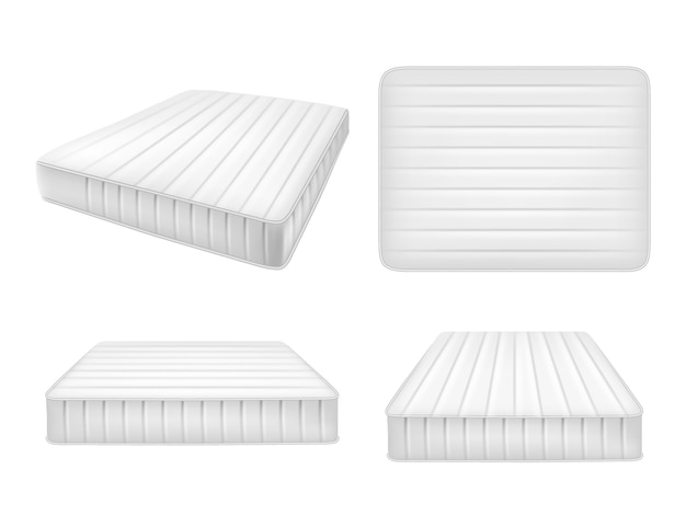 White bed mattresses set, vector realistic illustration