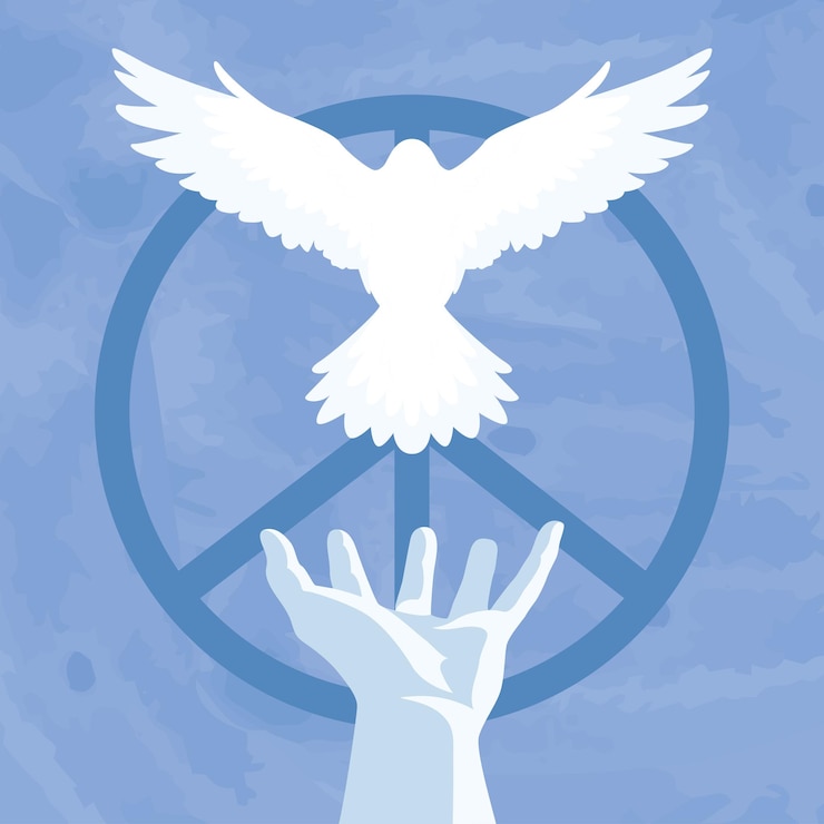 Vector white bird flying from a hand blue peace concept background vector