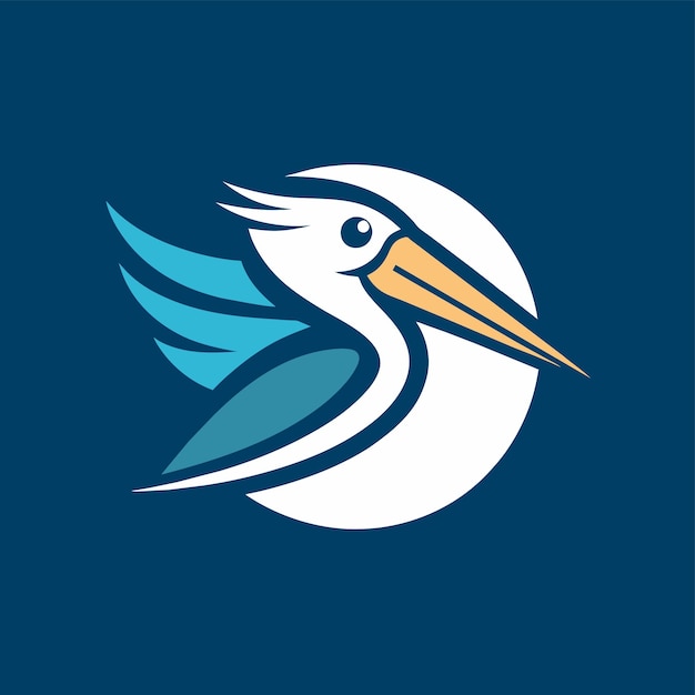 A white bird with a blue beak stands out against a solid blue background Pelican Simple Logo minimalist simple modern vector logo design