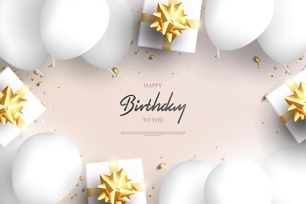 White birthday background with gold glitter sprinkles