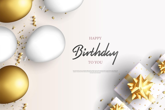 white birthday background with realistic balloons