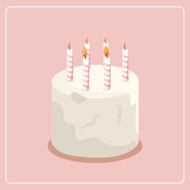 Vector white birthday cake with burning candles vector illustration