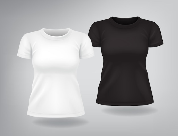 Vector white and black casual woman t-shirts with short sleeves mock up