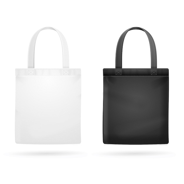 White and Black Fabric Cloth Bag Tote. Vector illustration