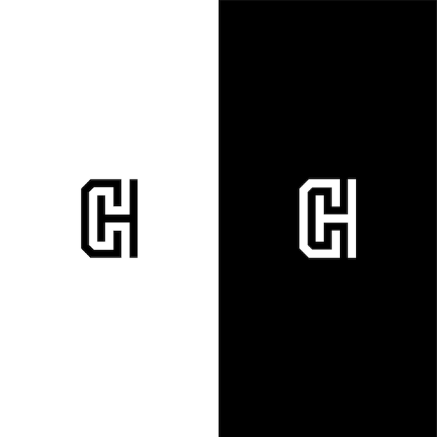 Vector white and black letters c and h on a black and white background