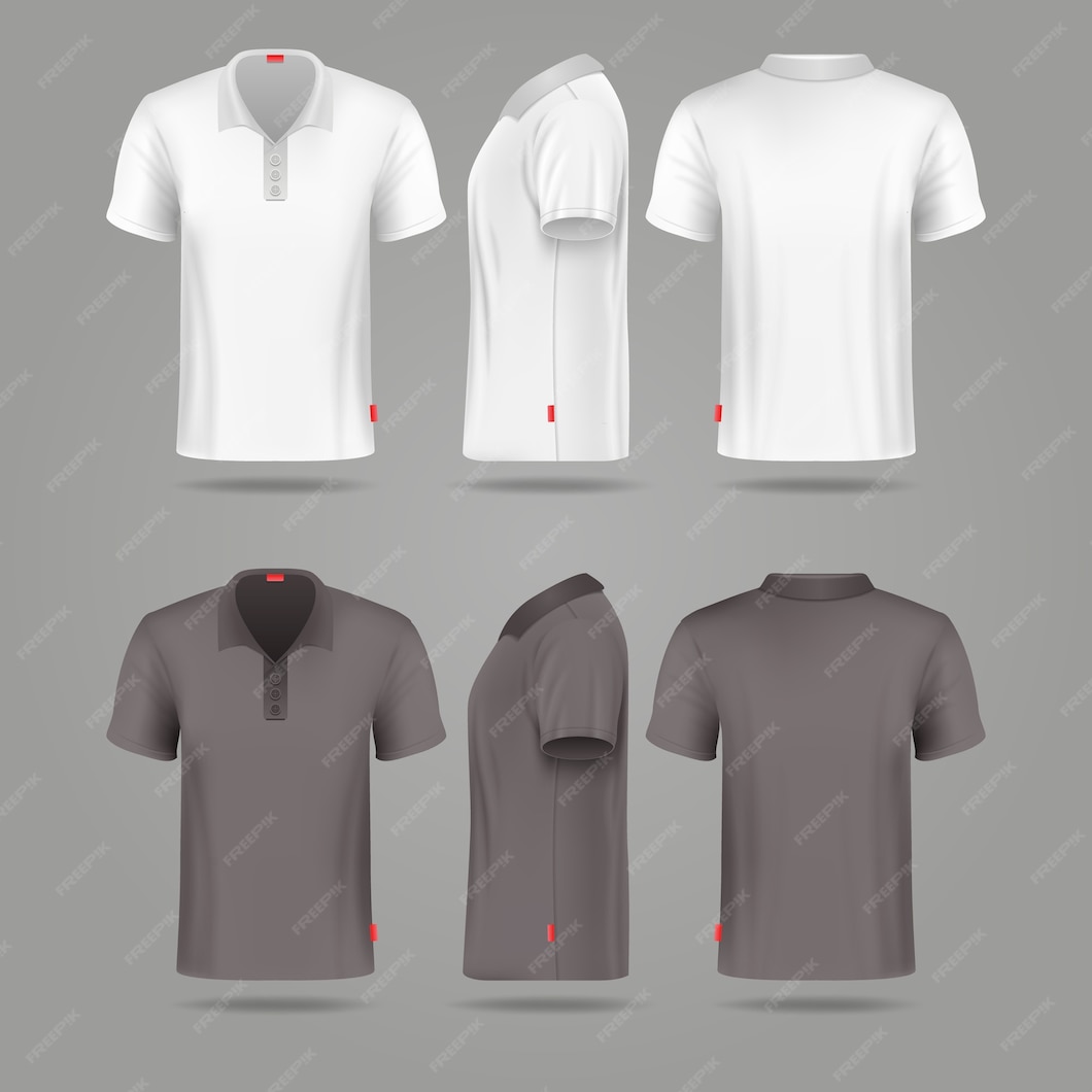 Premium Vector | White black mens polo t-shirt front back and side ...