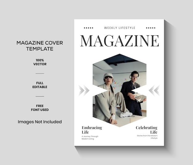 White and Black Modern Lifestyle Magazine Cover Template