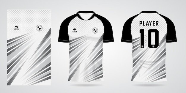 팀 유니폼과 축구 티셔츠 디자인을 위한 흰색 검은색 스포츠 저지 템플릿