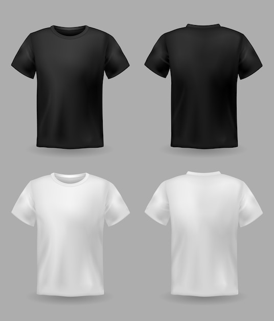 Vector white and black t-shirt front and back view