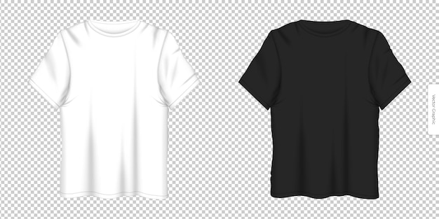 White and black t-shirt mockup, front and back view, for fashion and advertising. Vector EPS10.