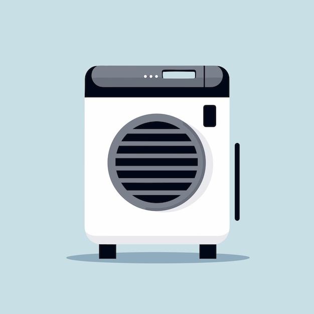 A white and black washing machine on a blue background