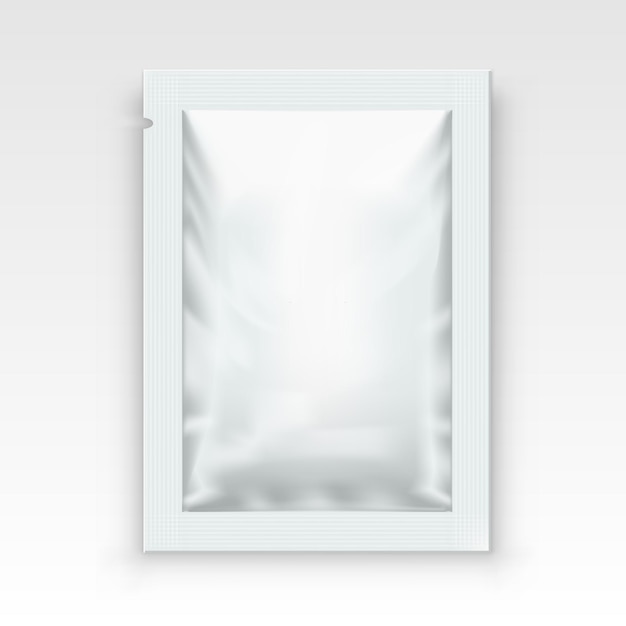 Vector white blank clear sachet for food medical or cosmetics