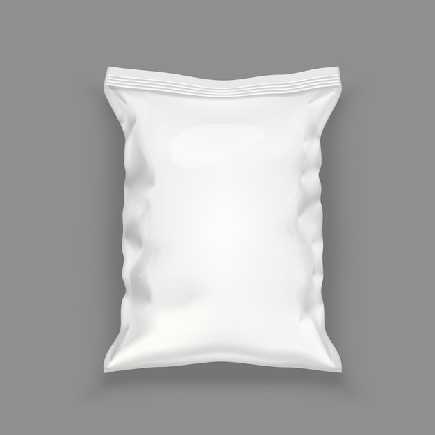 Vector white blank foil food snack sachet bag packaging