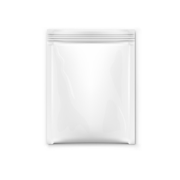 Vector white blank foil pouch packaging for salt sugar sachet