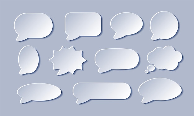 Vector white blank paper speech bubbles set cloud bubbles speech different shapes