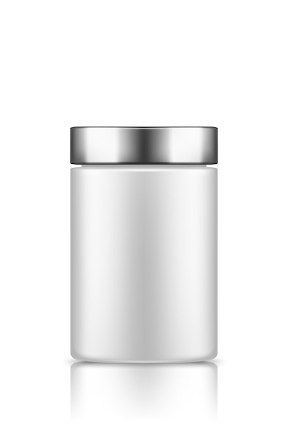 White blank plastic jar bottle mockup with silver cap isolated on white background