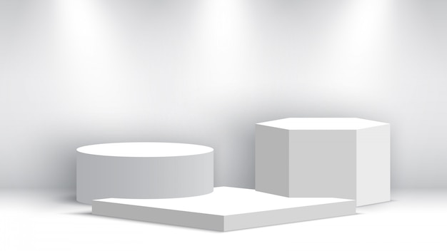 White blank podium with spotlights.