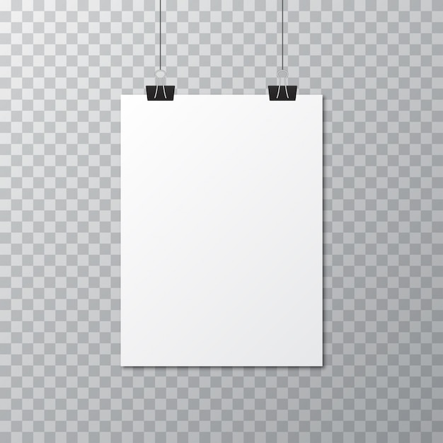 Vector white blank poster template with stationery clip