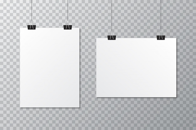 Vector white blank poster template with stationery clip