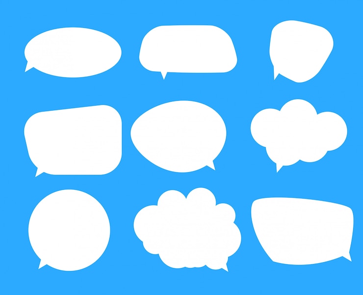 Vector white blank speech bubbles, thinking balloon set