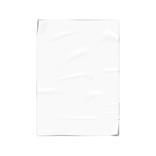 white blank wrinkled glued poster realistic vector mockup creased sticky paper sheet mockup template