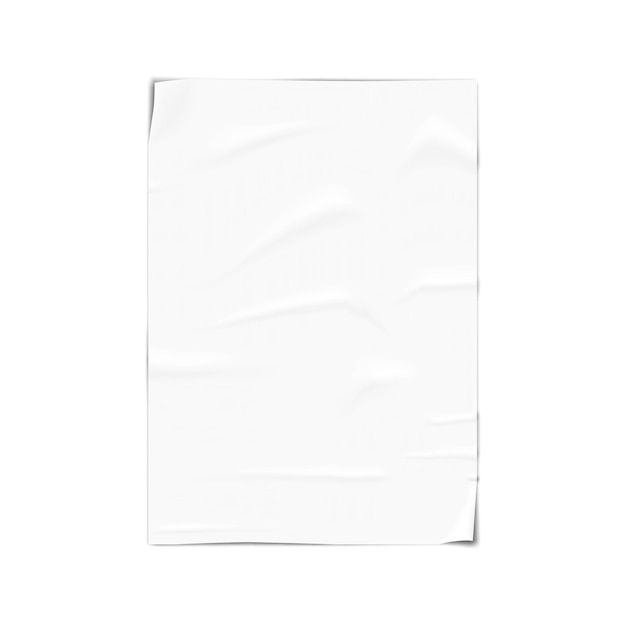 White blank wrinkled glued poster realistic vector mockup creased sticky paper sheet mockup template