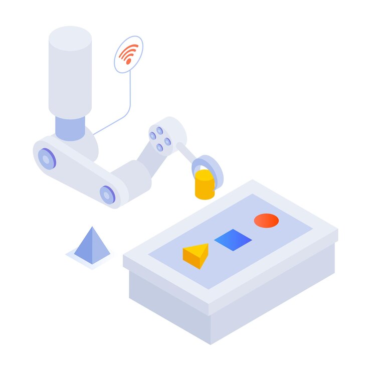 Vector a white and blue box with a red arrow pointing down