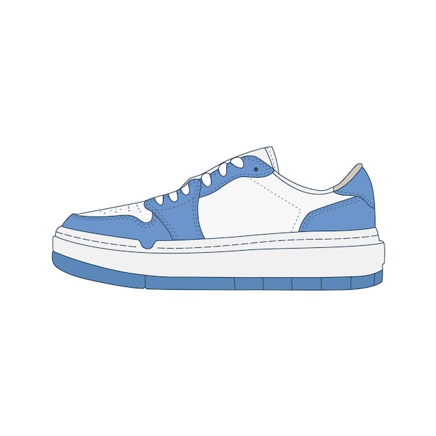 Scarpe da ginnastica basse bianche e blu isolate su sfondo bianco. illustrazione vettoriale