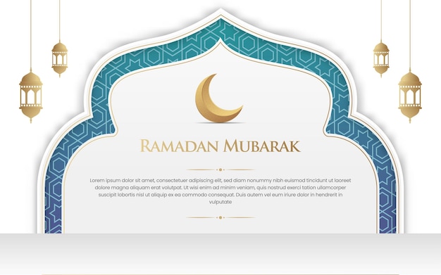 white and blue luxury islamic arch ramadan background with decorative ornament pattern