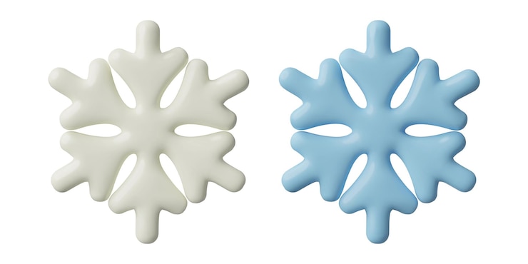 Vector white and blue snowflakes minimal d icon three dimensional glossy plastic winter holiday decoration