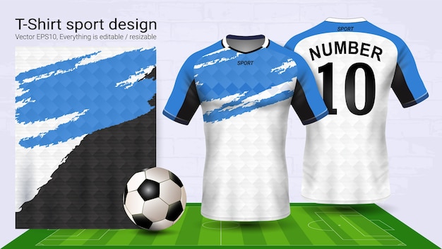 White and blue soccer jersey and t-shirt sport mockup template