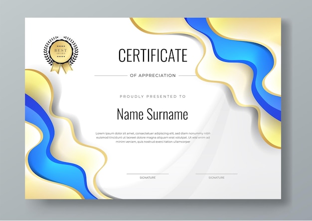 White blue and yellow Two set certificate template with dynamic and futuristic element modern background