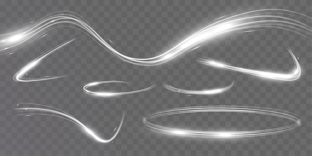 White blur trail wavewavy silver line of light speedVector illustration