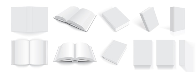 Vector white books with thick cover from different sides isolated on white