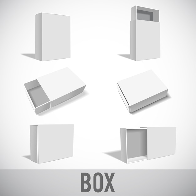 Vector white box set mockup isolated on white