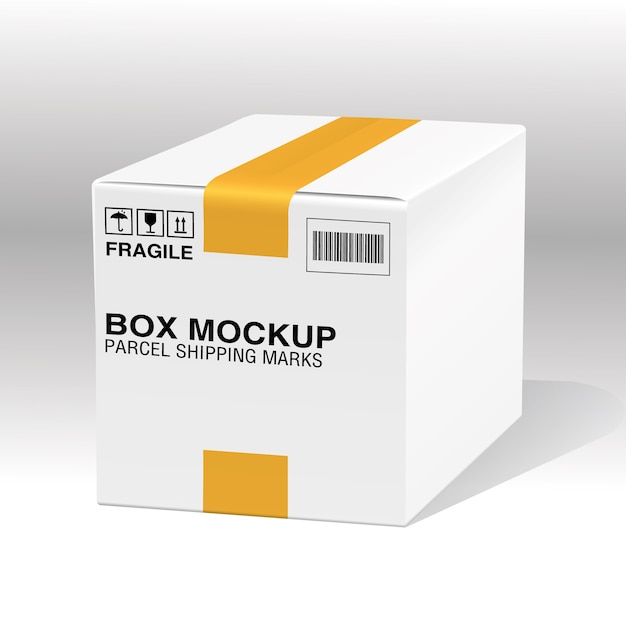 Vector white box  with yellow tape and shipping marks