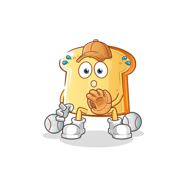 White bread baseball catcher cartoon. cartoon mascot vector