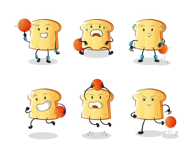 White bread basketball player group character mascot vector