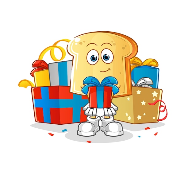 White bread give gifts mascot cartoon vector