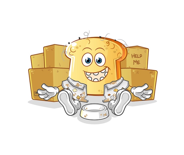 White bread homeless character. cartoon mascot vector