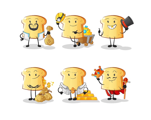 White bread rich group character cartoon mascot vector