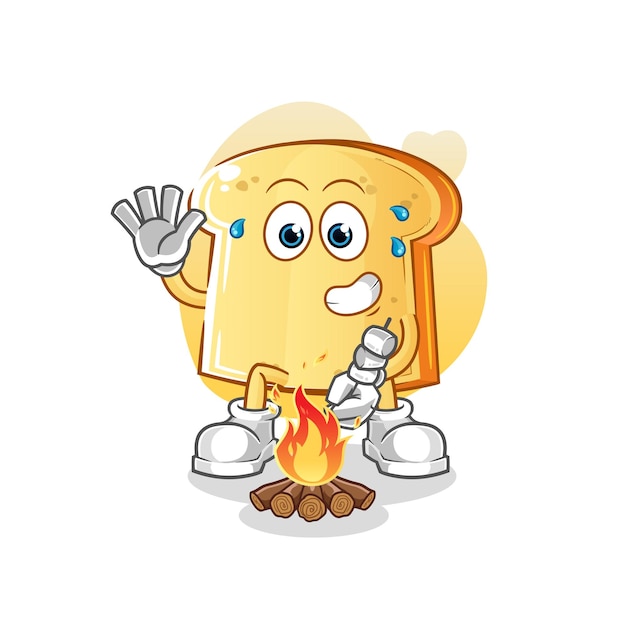 Vector white bread roasting marshmallows cartoon mascot vector