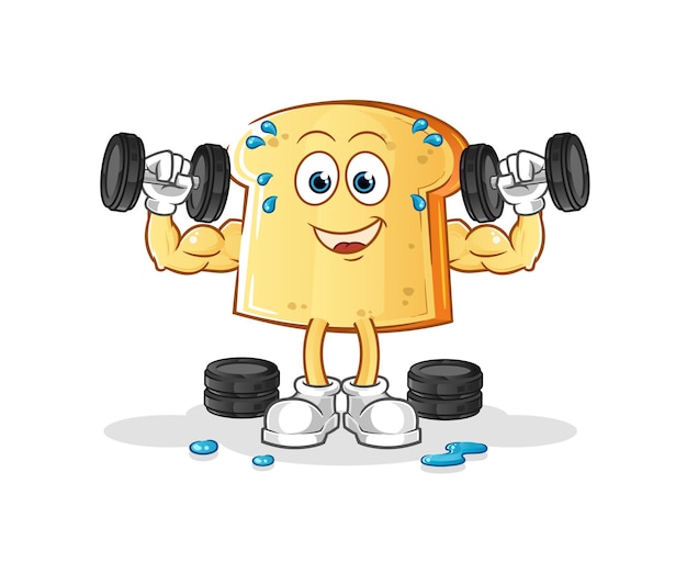 White bread weight training illustration. character vector