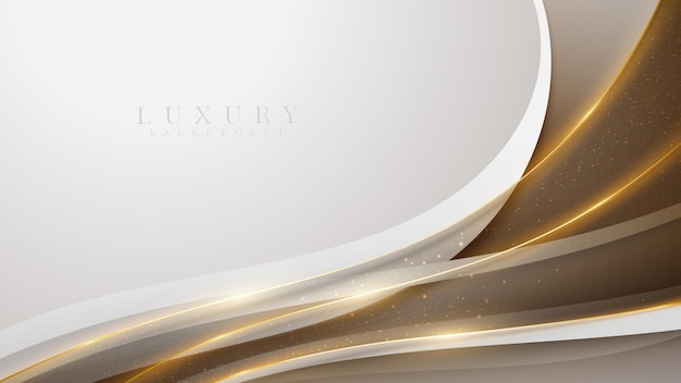 White and brown luxury background with golden curve line decoration and glitter effect elements