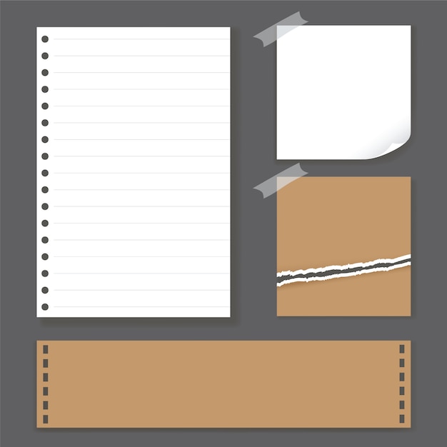 Белая и коричневая бумага для заметок Векторные иллюстрации.