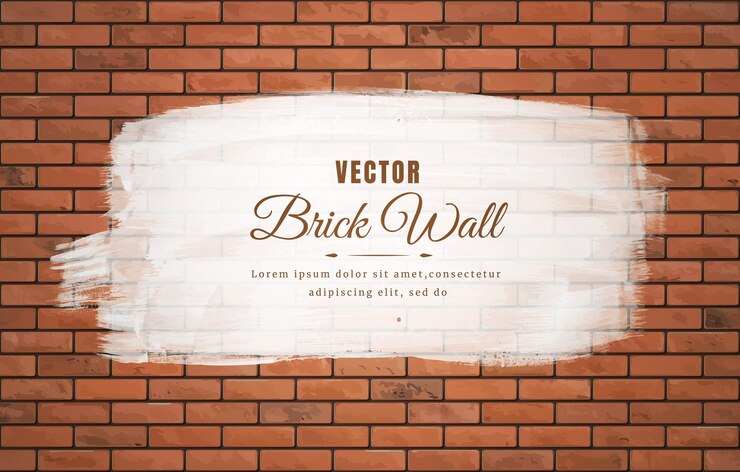 Vector 茶色のブロックレンガの壁パターンテクスチャ背景に白いブラシストローク。