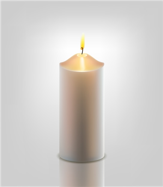 Vector white burning candle on grey background isolated