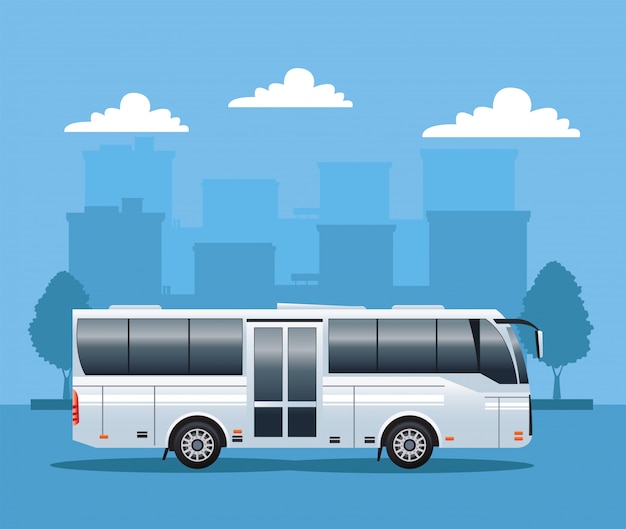 White bus public transport vehicle on the city illustration