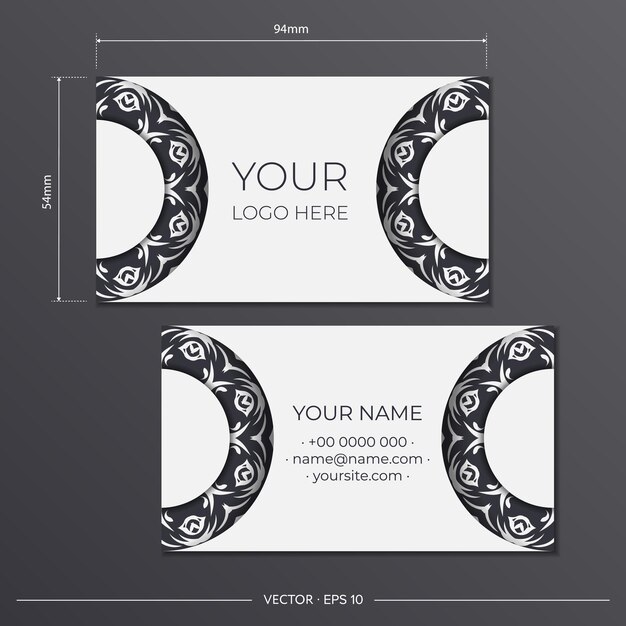 White business card design with vintage patterns. stylish business cards with luxurious ornaments.