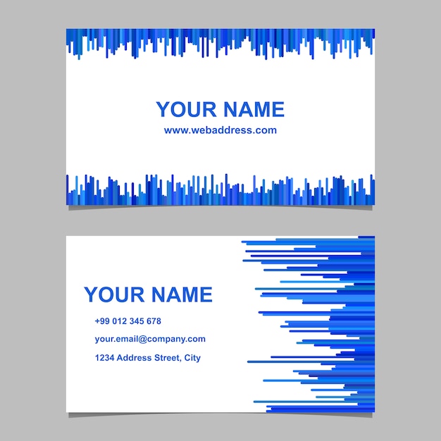 Vector white business card template with blue stripes